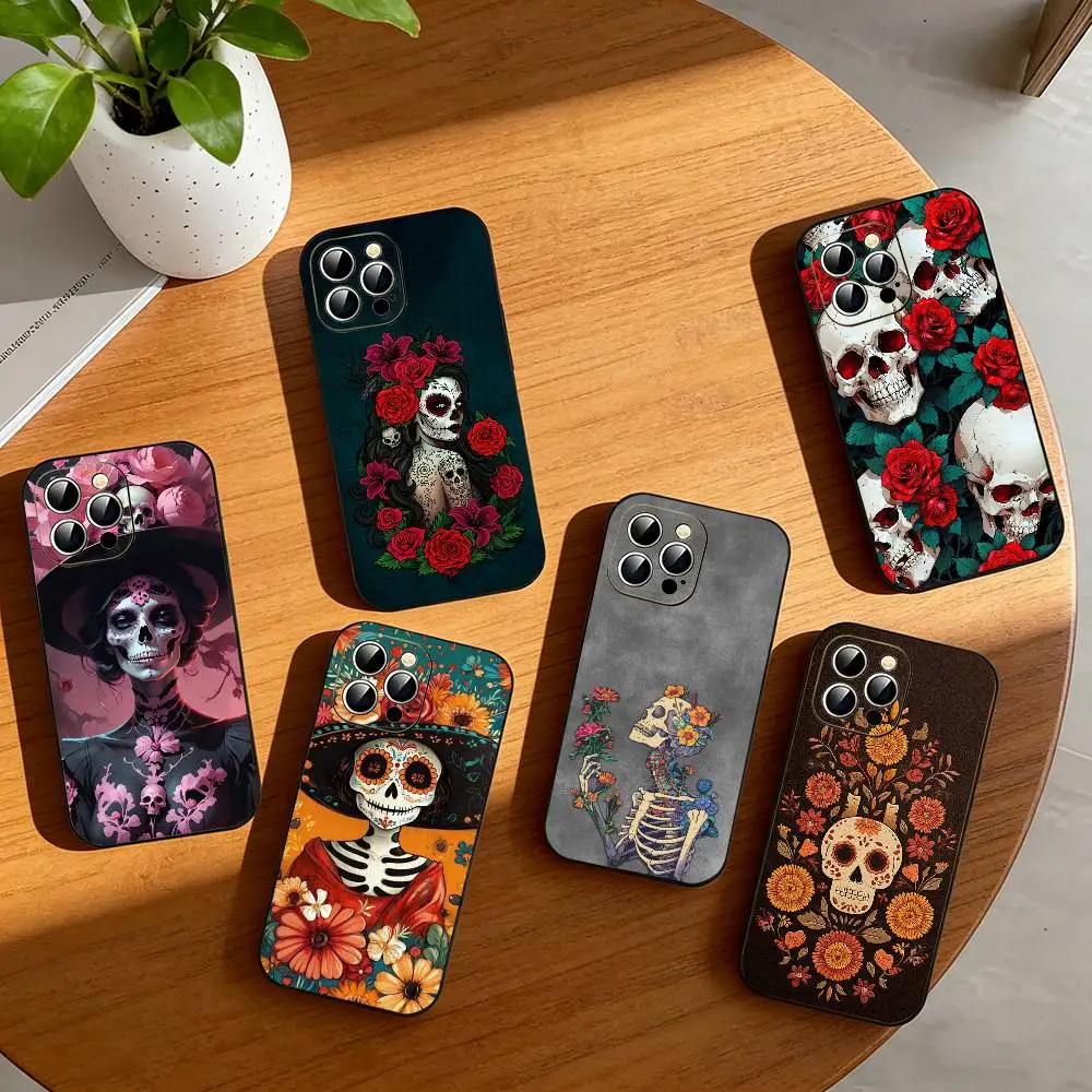 

M-Mexican Catrina S-Skull Phone Case For iPhone 17, 16,15,14,13,12,11 Plus,Pro Max, Others Soft Black Cover
