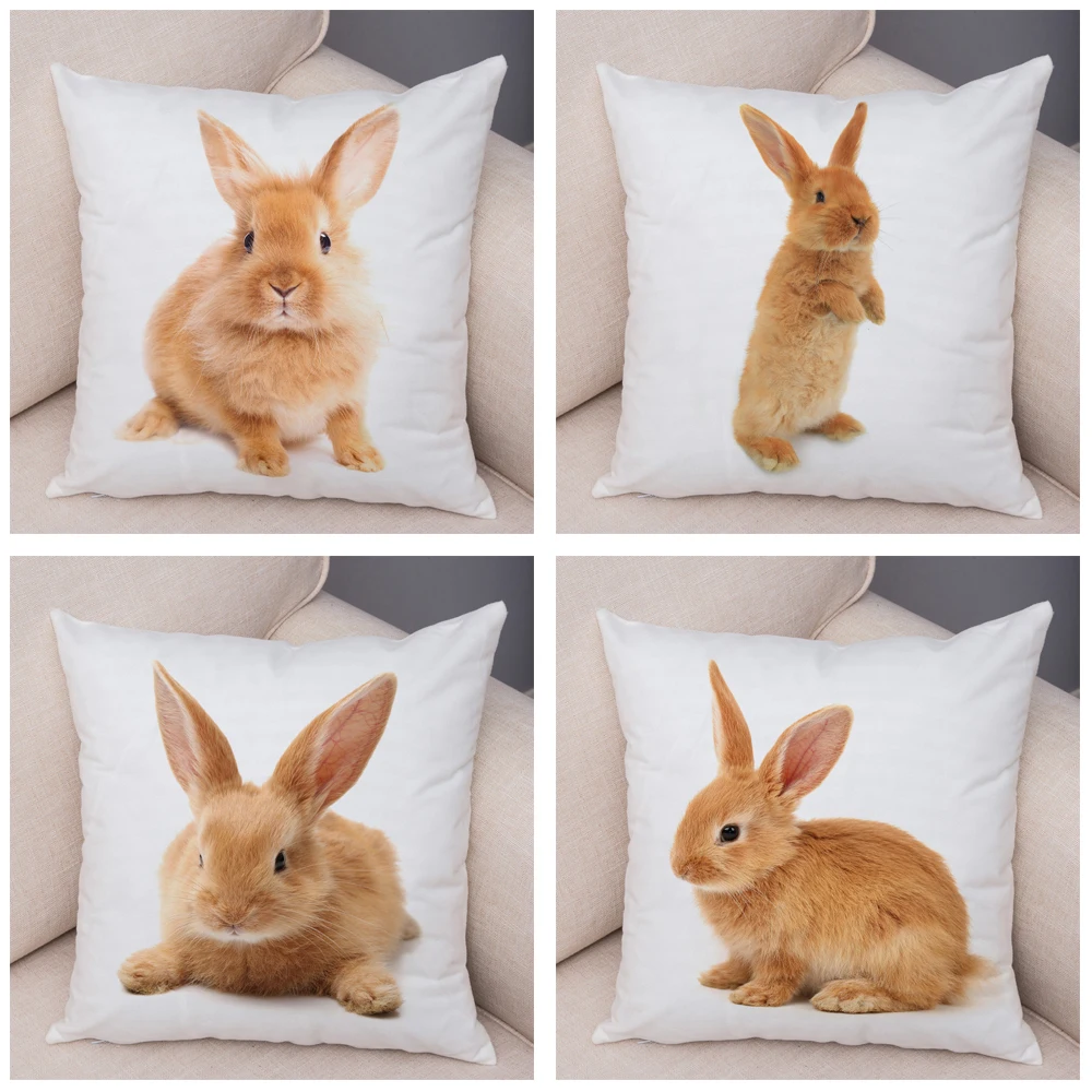 Home Decor Cute Rabbit Pillowcase Sofa Kids Room Cute Pet Animal Print Cushion Cover Polyester Pillowcase 45x45cm