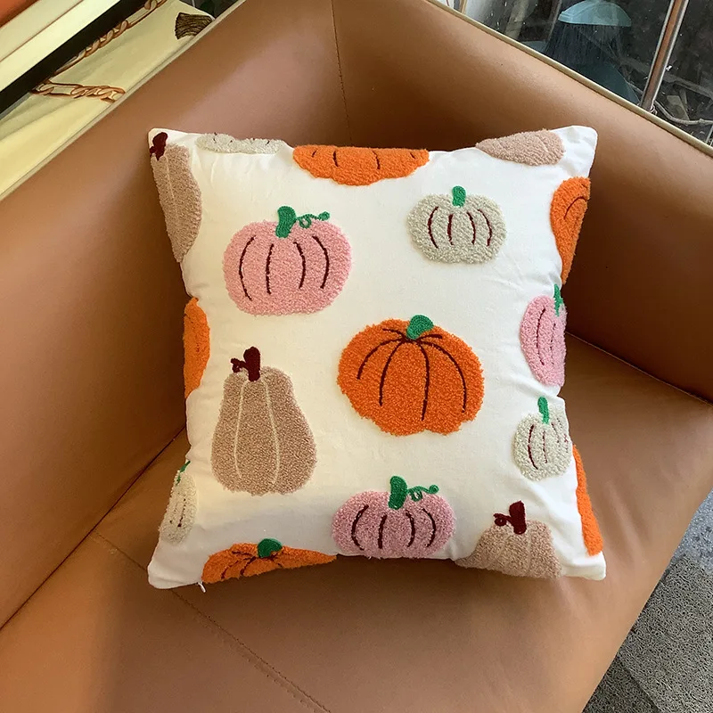Cotton Flower Towel Embroidered Pumpkin Couch Cushion Cover 45x45cm Home Living Room Sofa Sample Room Decoration Pillow Cover