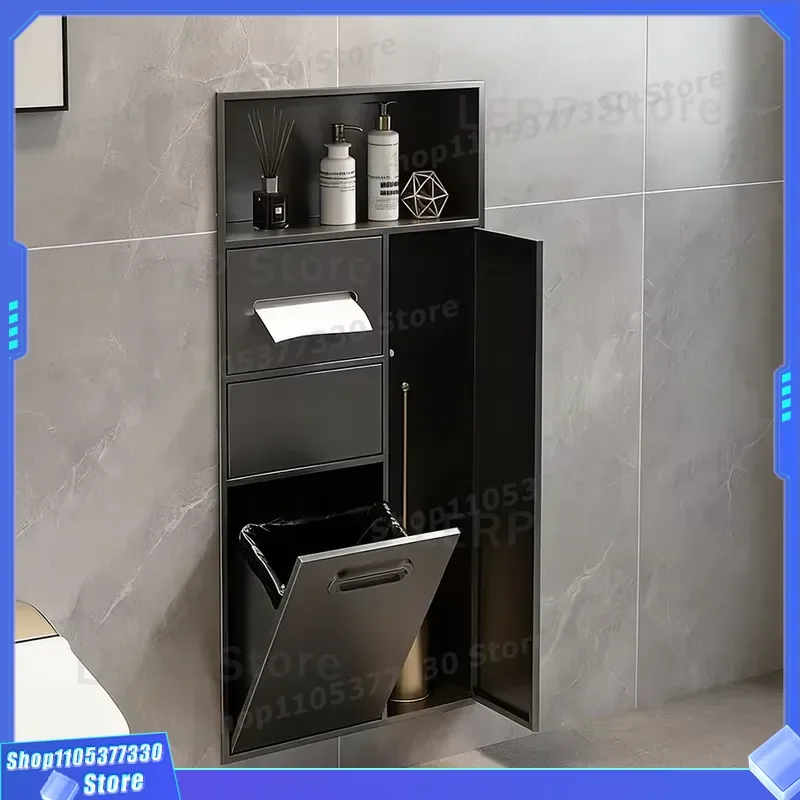 Wall Mounted Stainless Steel Bathroom Storage Rack with Toilet Paper Holder Brush Can Waterproof Embedded Design for Modern