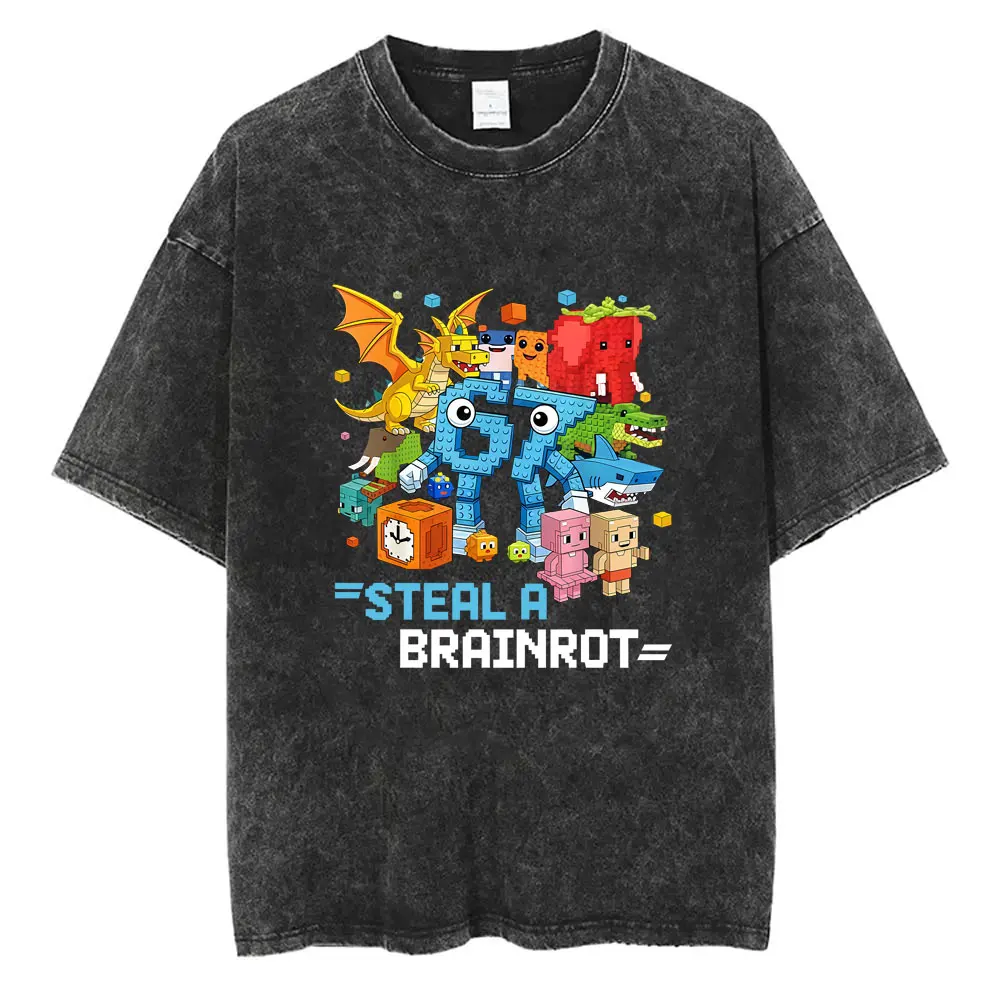 Funny Italian Brainrot Vintage Washed T-shirt Six Seven 67 Number Tshirt Men Women Casual Oversized Streetwear Male Casual Tees