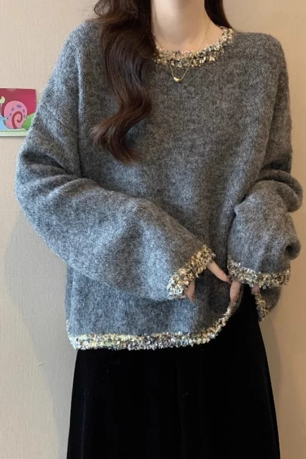 

Свитера Джемперы Пуловеры Женские Подростковые вязки в рубчик Контрастные Базовые Обычные Спортивные игры Уличная одежда Представление Активные детали Топ