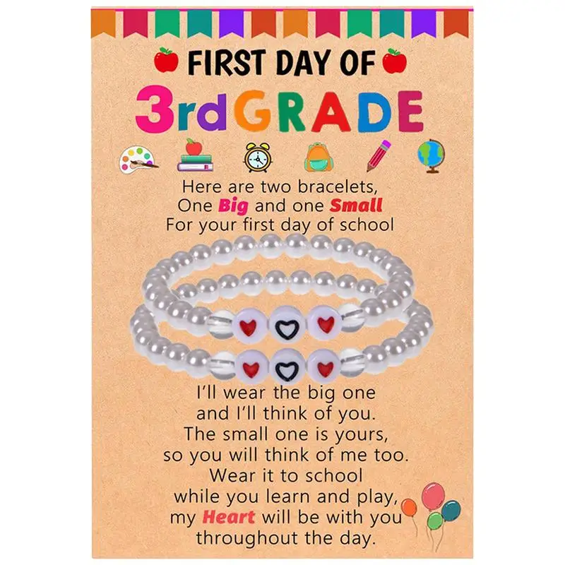 Pulseras de regreso a la escuela, encantadoras pulseras con dijes de perlas, joyería para madre e hija con tarjeta de bendición para mujeres y niñas