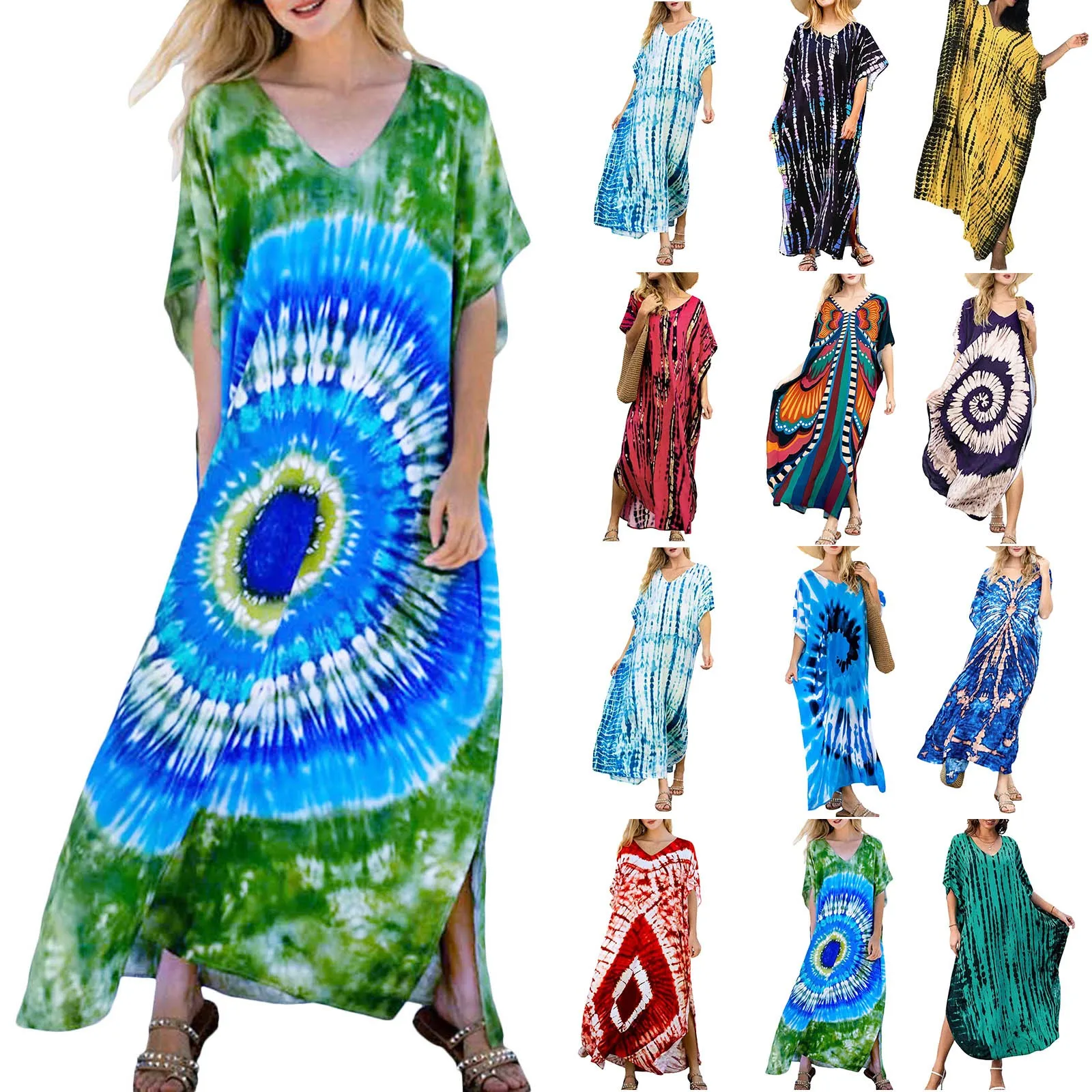 New Style African Summer Short Sleeve Dashiki Dresses Flora Loose Boubou Maxi Islam Women Casual Dress African Abaya Clothes