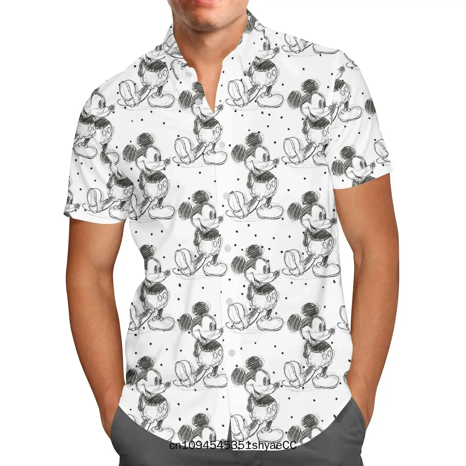 Mickey Mouse Sketch Hawaiian Shirts Men's Short Sleeve Button Up Shirts Disney Hawaiian Shirts Casual Beach Shirts Fashion Top