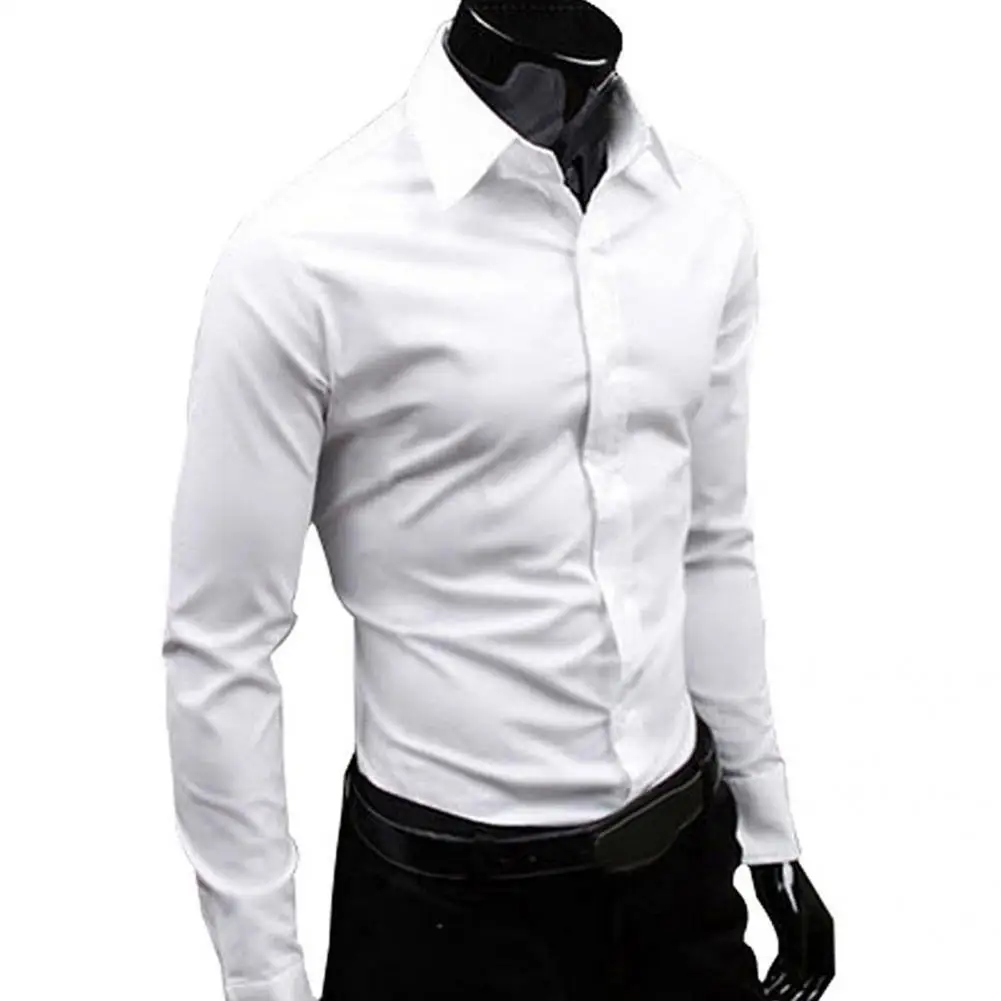 Plus 5XL Rozmiar Mężczyźni Casual Fashion Business Solid Color Koszula z długim rękawem Solid Button Down Dress Shirt Men Brand Classic Shirts — zdjęcie 2