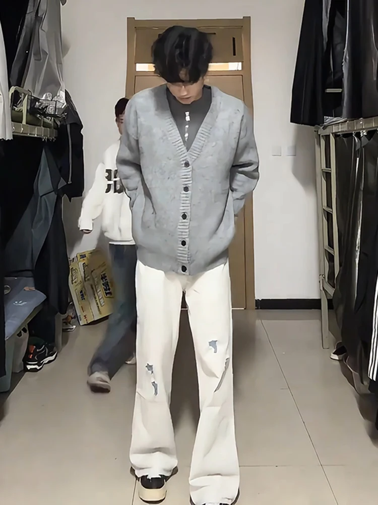 

White ey Men's Micro Flare Jeans High Street Cool Sle Straight Leg Jeans Winter Wear Casual Youth Faion Denim Pants