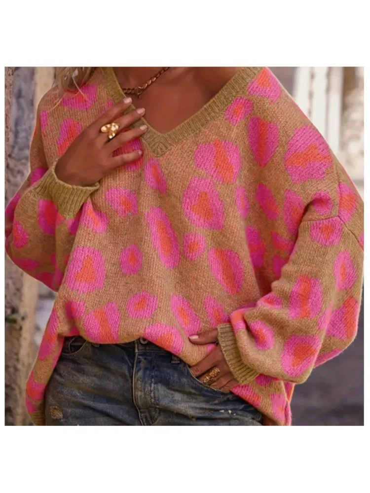 2025 confortable tout-match vêtements d'hiver Femme Pulls Femmes ample Style Simple pull pulls col en v contraste couleur décontracté