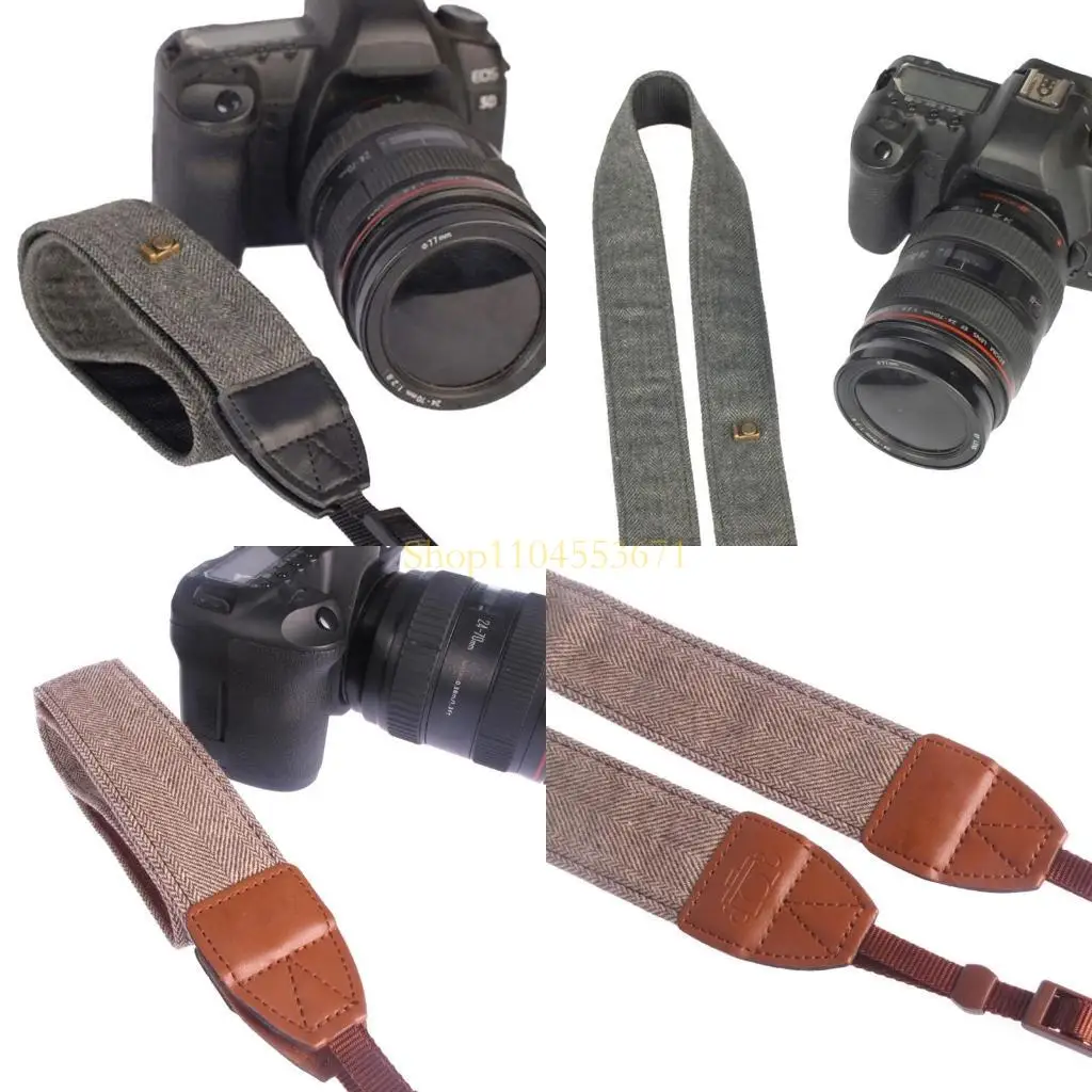 

Best Seller Adjustable Neck Lanyard Cotton PU Leather Belt DSLR Cameras Strap Accessory Part