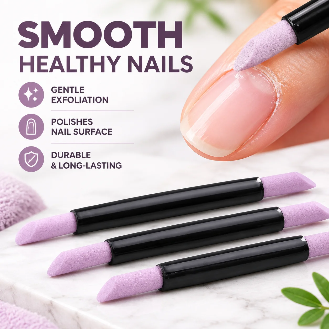 Professional Double-Ended Quartz Cuticle Remover Pen Gentle Exfoliating Nail Surface Polishing Manicure Tool Durable