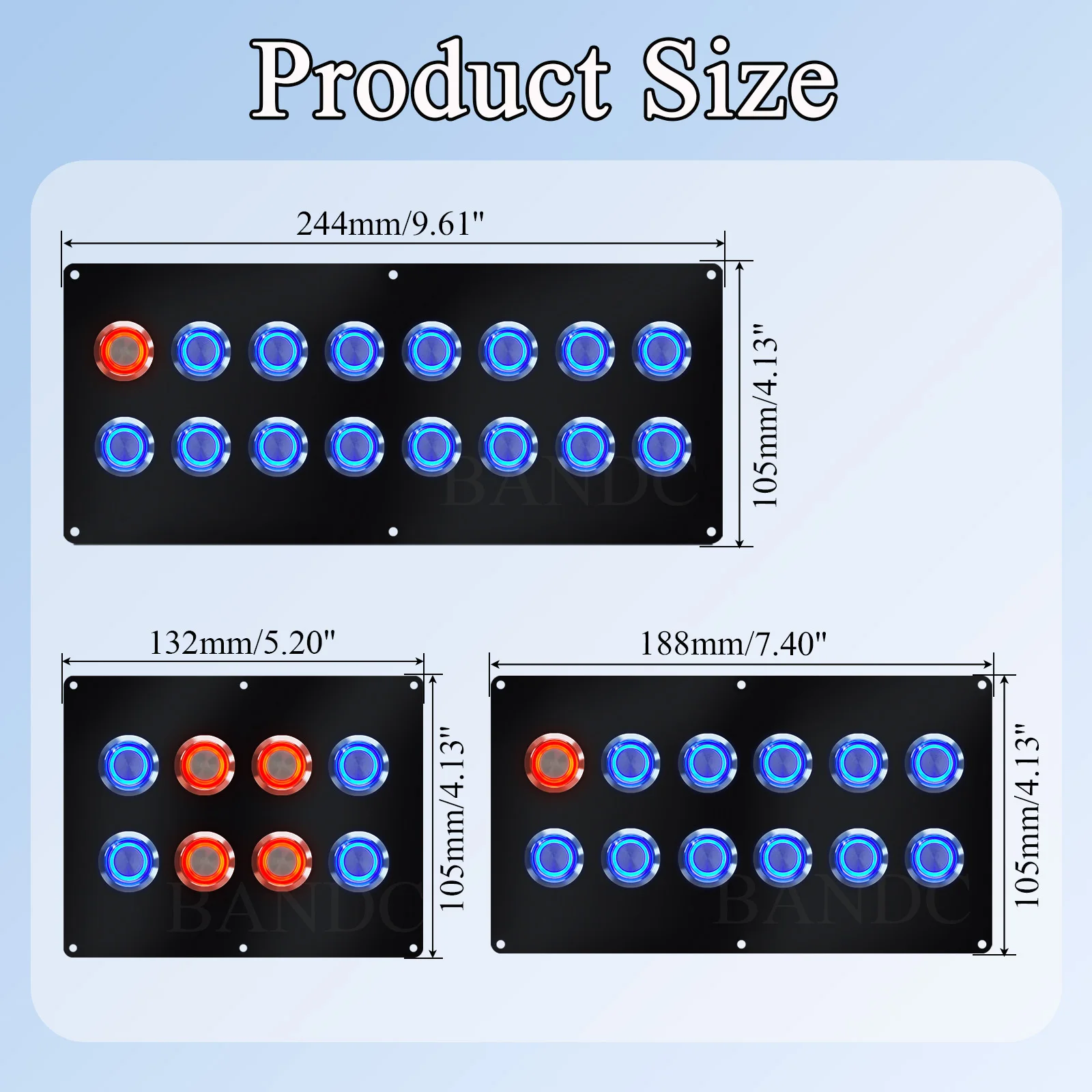 8/12/16 Gang Push Button Switch Panel IP67 Pre-Wired Acrylic Panel with Circuit Breaker & LED Light Customizable For Boat RV SUV