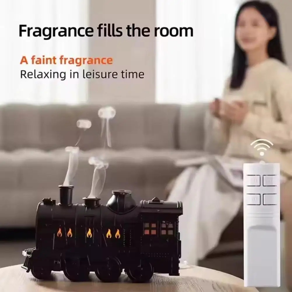 Vintage Railway Humidifier 300ml Jellyfish Mist Aroma Diffuser 4 LED Light Modes Remote Timer Christmas Birthday Creative Gift