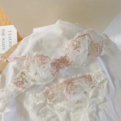MOYISU New Arrival Luxury Pure Desire Lace Tulle Sexy Panties Lingerie Set Lilacs Embroidery Girl Boobs Big Size Big Boobs Small