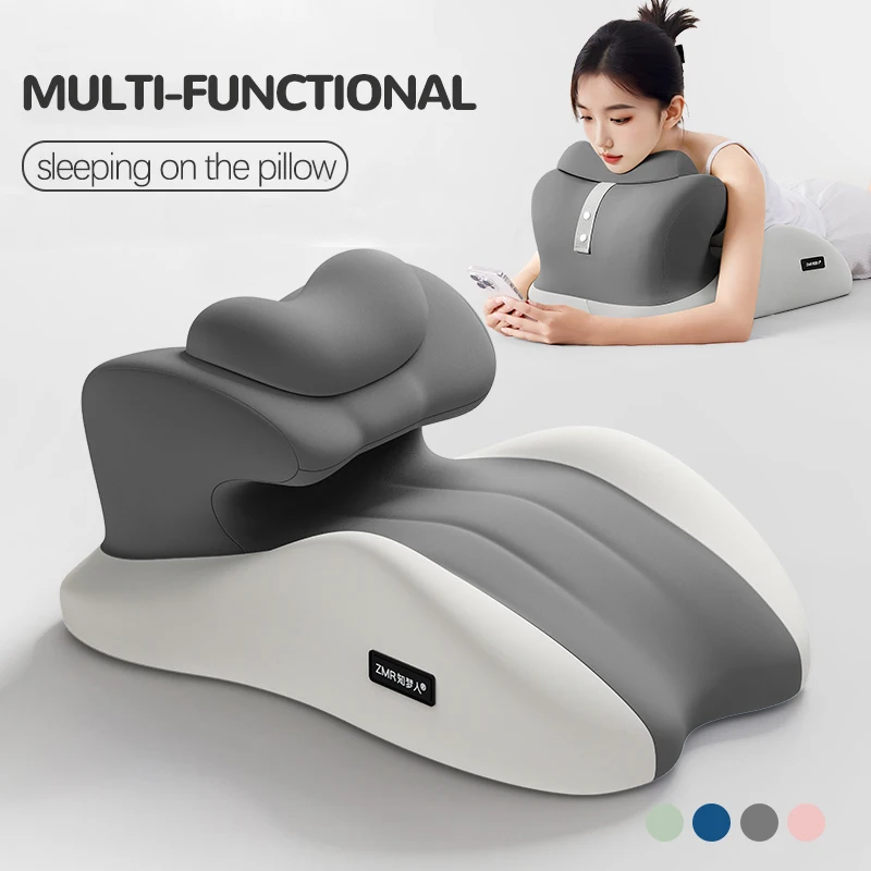 

Gray Ergonomic Bed Pillow for Stomach Sleepers Multi-Functional Neck Leg & Back Support with Phone Holder for Bedroom Adults