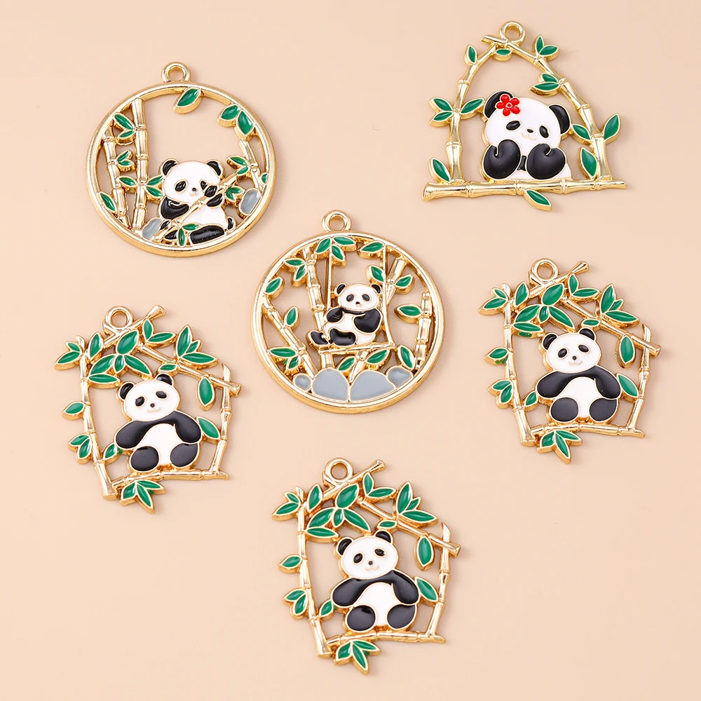 Leslie 10 Stück goldfarbene niedliche Panda-Anhänger, Emaille-Bambus-Panda-Anhänger für DIY-Ohrringe, Halsketten, handgefertigten Schmuck – Detail 3