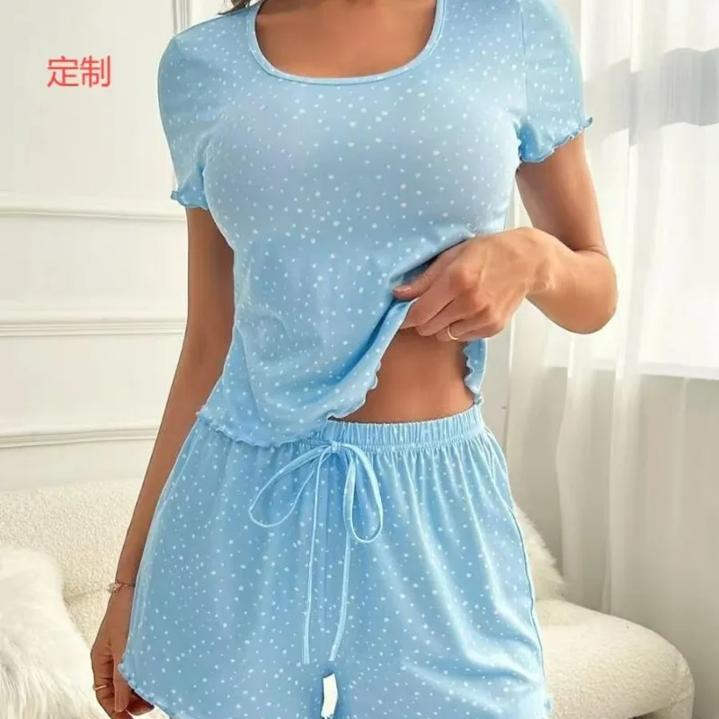 

Lettuce Women's Pajamas Set Short Sleeve O Neck Tee Top & Elastic Waist Drawstring Shorts 2 Pieces Female Sleepwear Nightwear