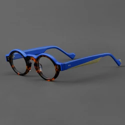 23210 High Quality Retro Acetate Material Color Splicing Circular Eyeglass Frame Optical Prescription Anti Blue Light Glasses