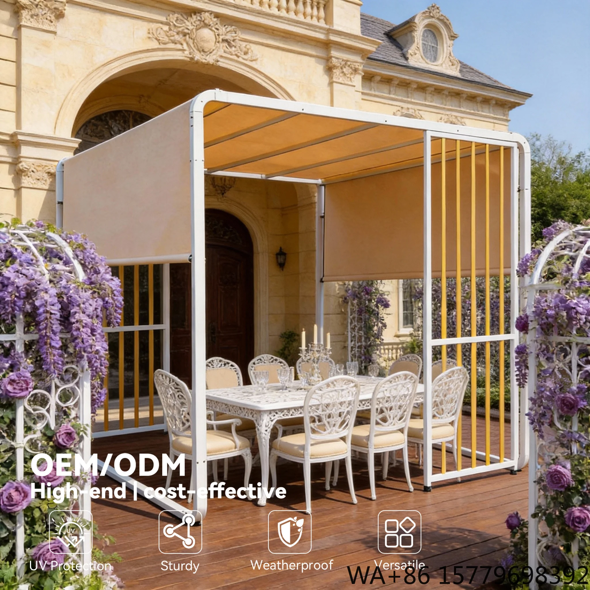 OEM&ODM High-End Gazebo Roof Terrace Awning Custom Size & Logo Cost-Effective for Garden Courtyard