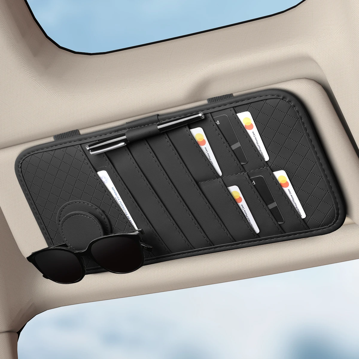 Car Sun Visor Organizer Multi-Pocket Auto Interior Accessories Pocket Organizer Car Document Storage Pouch Pen Holder