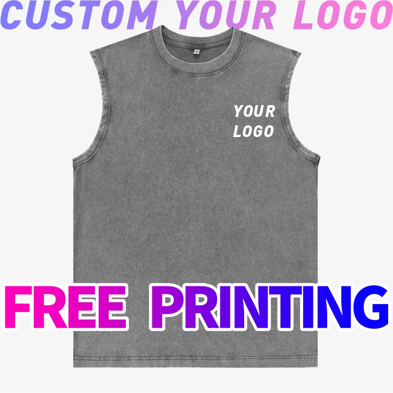 Customized Vest free printing logo images vintage washed T-shirts waistcoat clothes 100% cotton cultural shirts singlet tank top