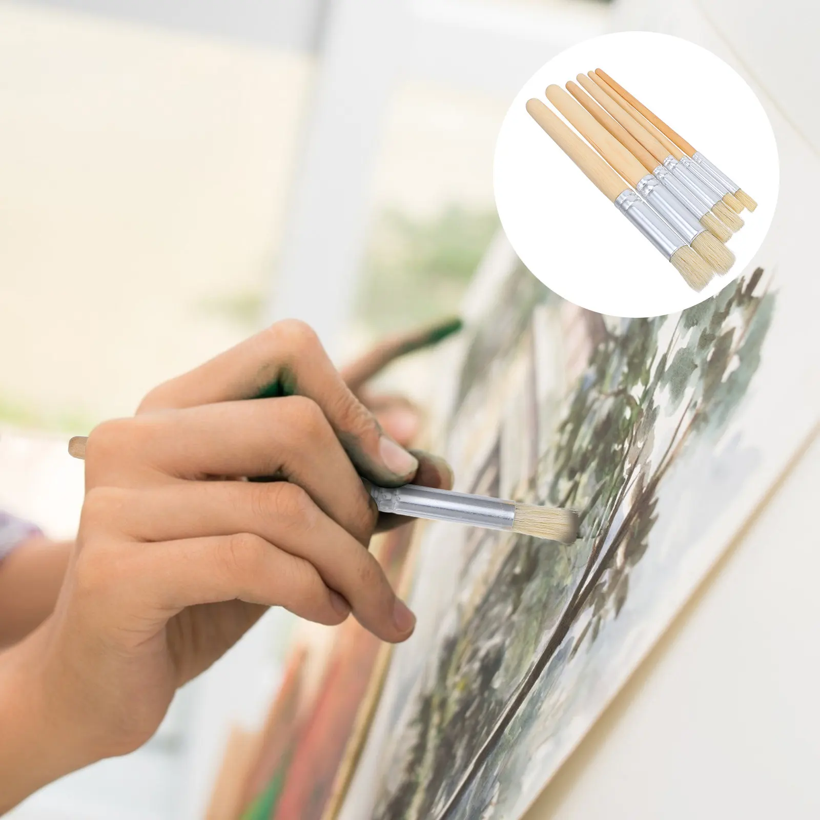 

Набор из 12 кистей для трафаретов из свиной щетины с деревянной ручкой, круглые кисти для акрила, масла, DIY-проектов и художественных работ