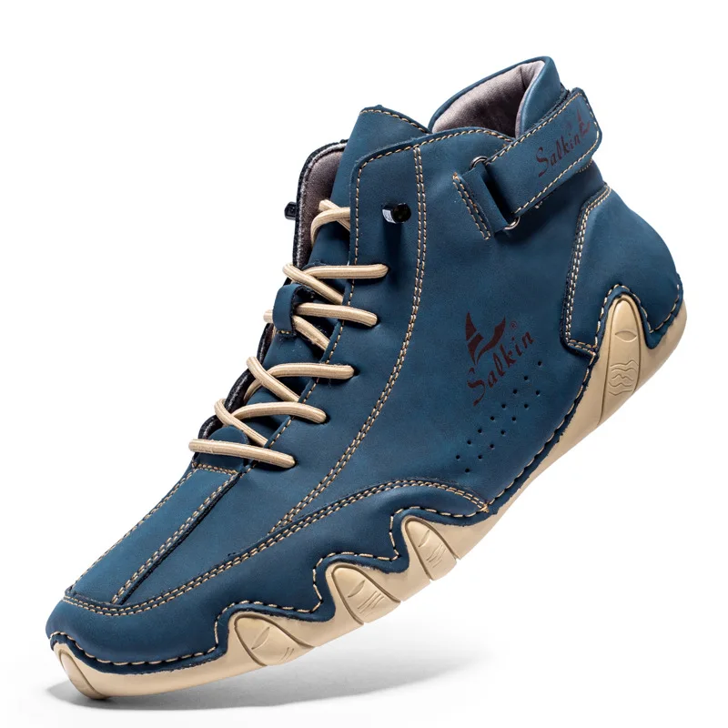 

Кожаные мужские ботинки ручной работы в стиле ретро, осенние и зимние высокие повседневные ботинки, дышащая и износостойкая повседневная обувь большого размера