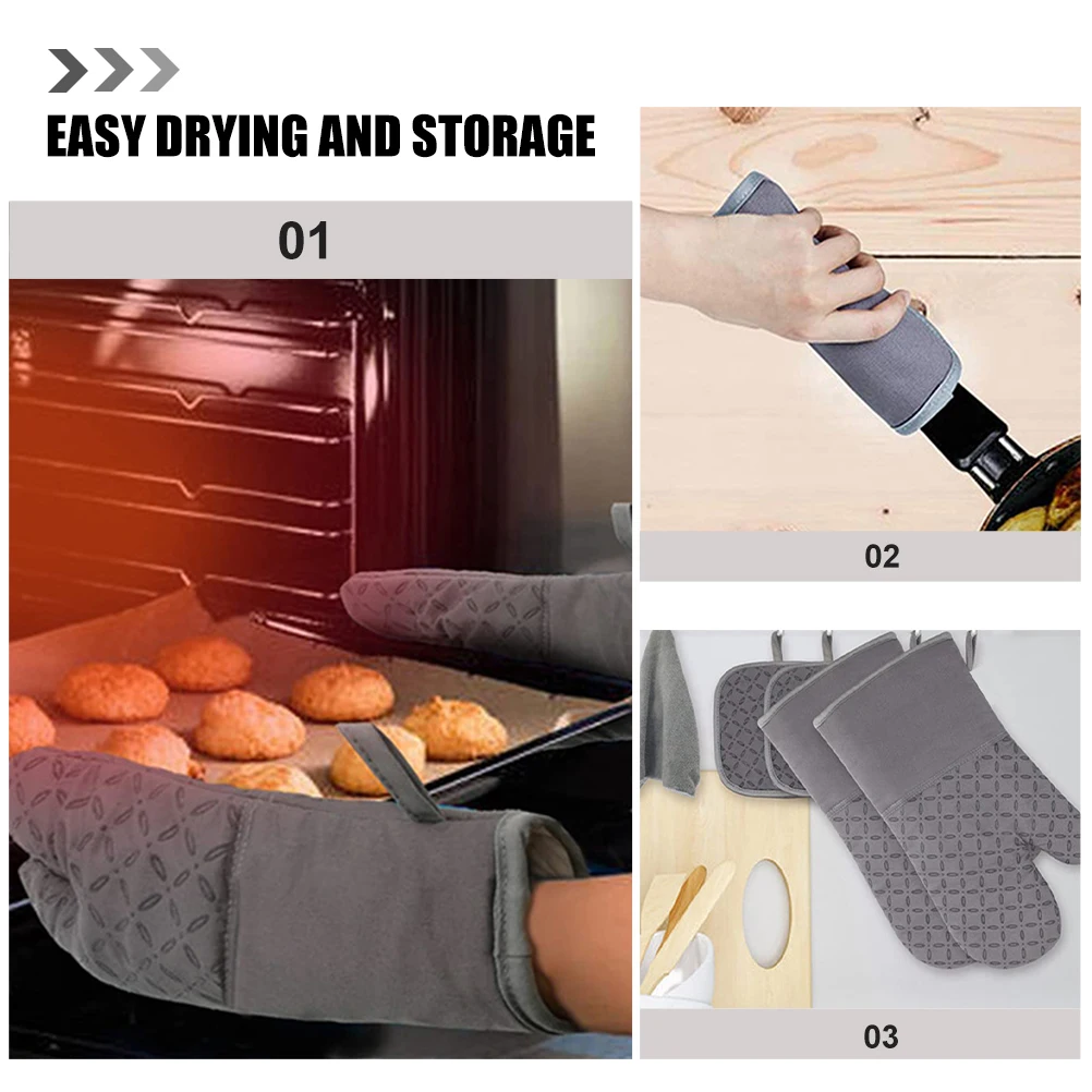 

1Set Oven Gloves and Pot Holder Set Nonslip Heat Insulating Mitten Machine Washable Bbq Grilling Baking