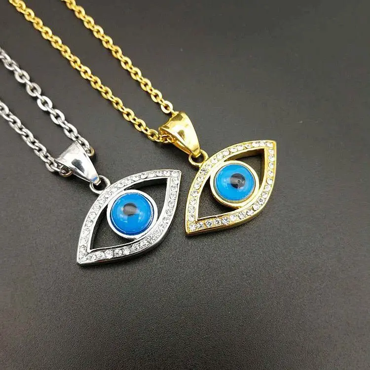 قلادات على شكل عين الشر للرجال والنساء من الفولاذ المقاوم للصدأ بدون تبهت لون ذهبي سلسلة 60 سم #3