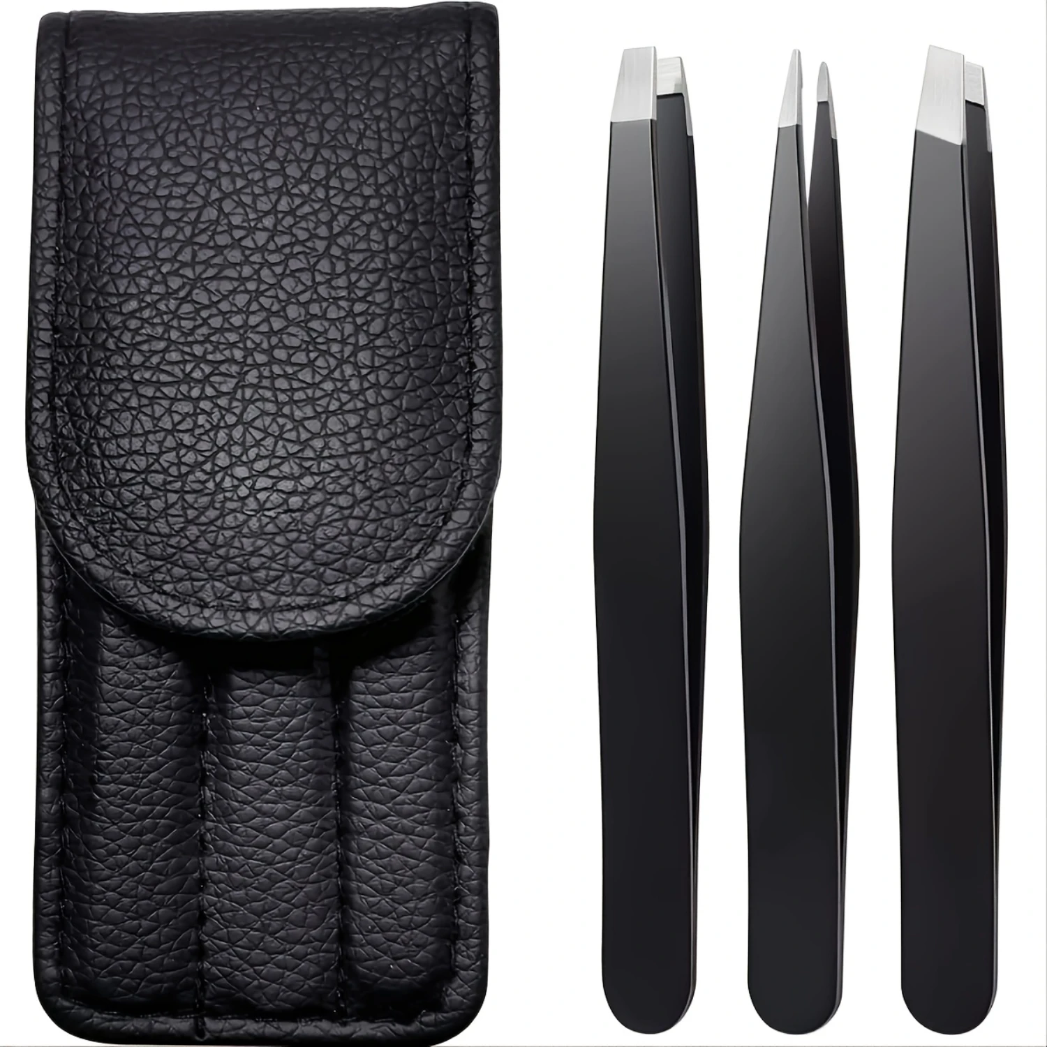 

Premium Set of 3 Stainless Steel Eyebrow Tweezers for Precision Hair Plucking - Sharp Flat/Slant/Pointed Tips Kit for Body, Ingr