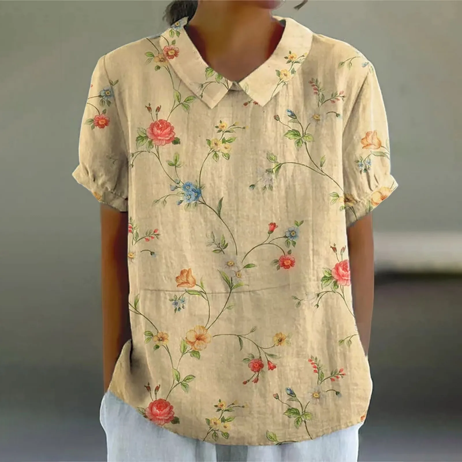 

2024 Floral Print Blouse Short Sleeve Turndown Neck Shirt Blouse Summer Tops And Blouses Ladies Tee Tops Blusa Feminina