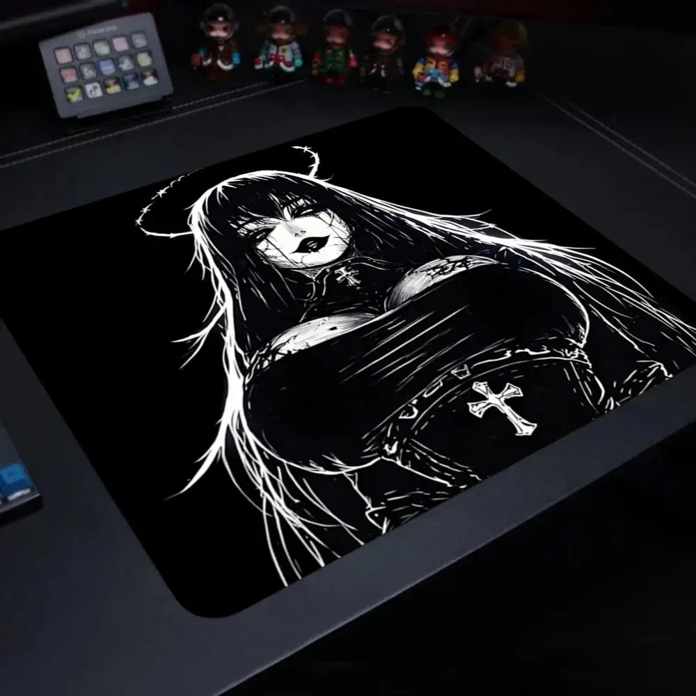 Anime Angel Dark Mouse Pad Office Computer Goth Black Mat Keyboard Tablepad PC Cabinet Carpet Gaming Accessories Small Mousepad