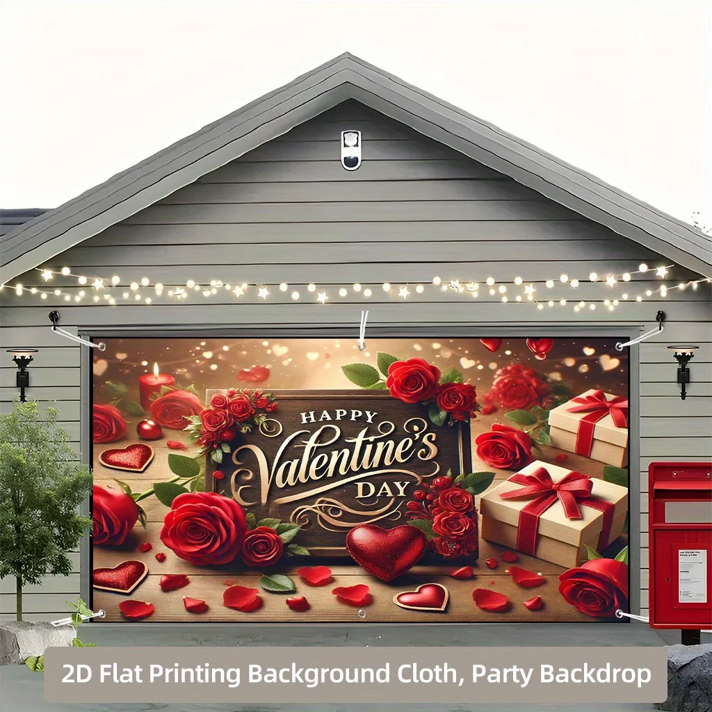 1 علم خلفية أضواء عيد الحب، وردة رومانسية وتصميم صندوق هدايا