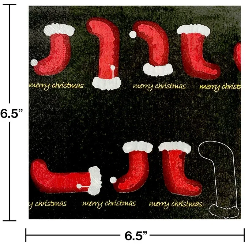 مناديل ورقية لتزيين حفلات عيد الميلاد ، أسود ، أحمر ، مطبوعة على الجوارب ، مفارش ، نظارات نبيذ ، زهرة