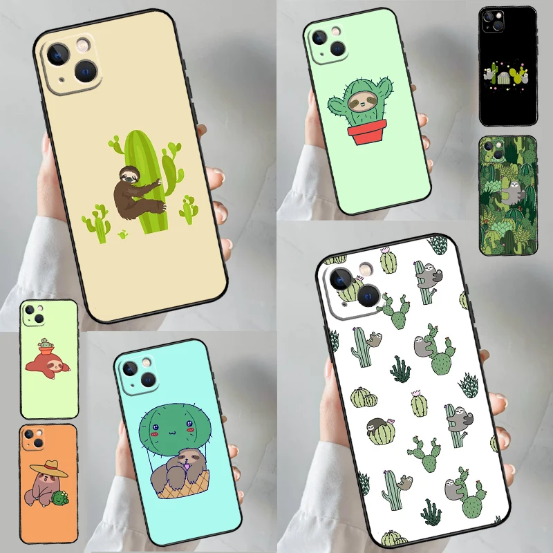 Cacti Sloths Phone Case For iPhone 15 14 11 12 Mini 13 Pro Max X XR XS Max SE 7 8 Plus Soft Cover Shell