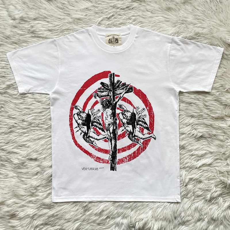 Vertabre Push Tee Pure Cotton Short Sleeve T-Shirt Letter Print Summer Fashion round Neck Youth Popular Standard Fit Men's T-...