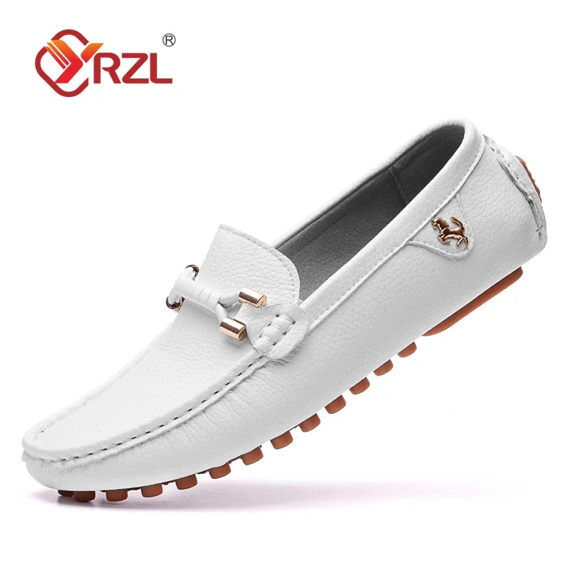 YRZL Weiße Herren-Loafer, PU-Leder, Slip-on-Schuhe, bequem, rutschfest, klassisch, lässig, zum Fahren, Büro, Luxus-Schuhe für Herren