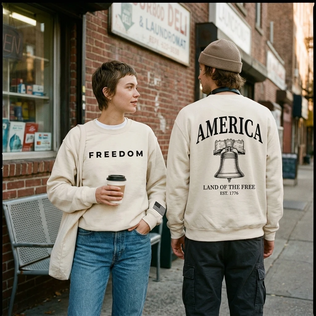 Retro Liberty Bell America Print Parent-Child Long Sleeve Crewneck Sweatshirt Casual Independence Day 4th of July Top Streetwear