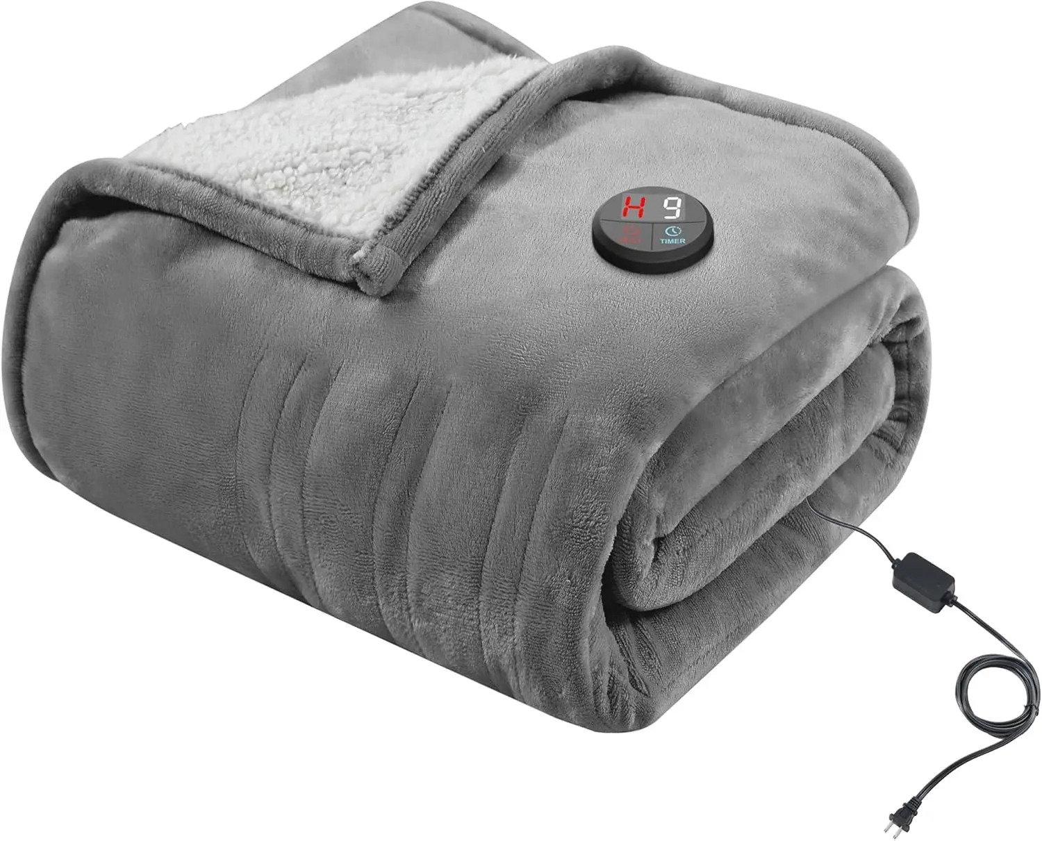

Electric Heated Throw Blanket 50x60 Inches, 10 Heat Levels & 9 Timer Settings, Machine Washable in Gray