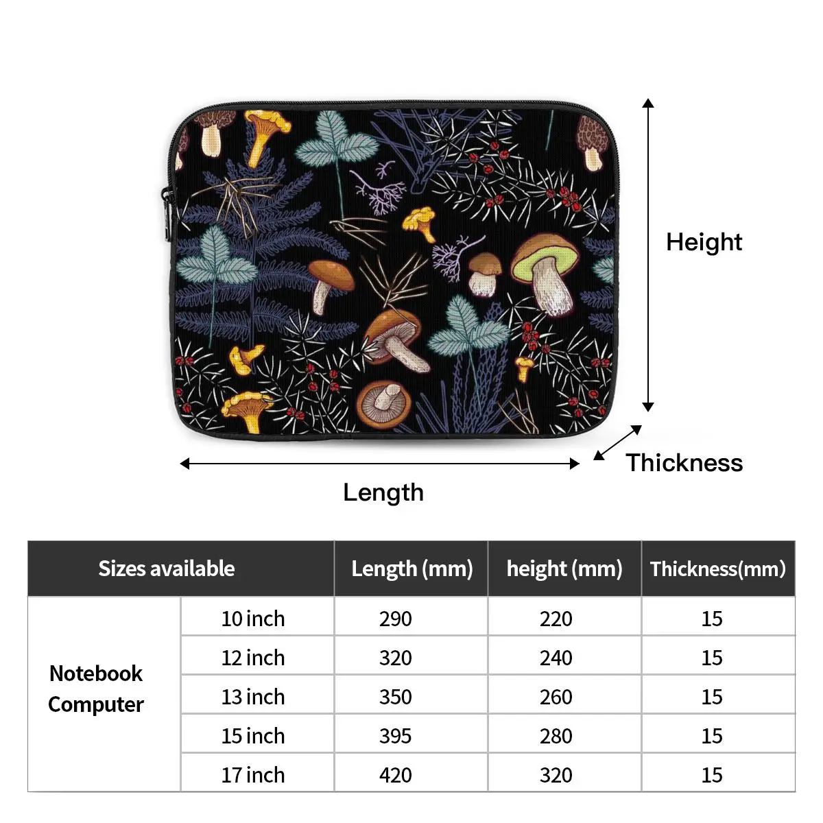 어두운 야생 숲 버섯 노트북 가방 케이스 파우치 10 12 13 15 17인치 맥북 에어 프로 태블릿 충격 방지 케이스 가방