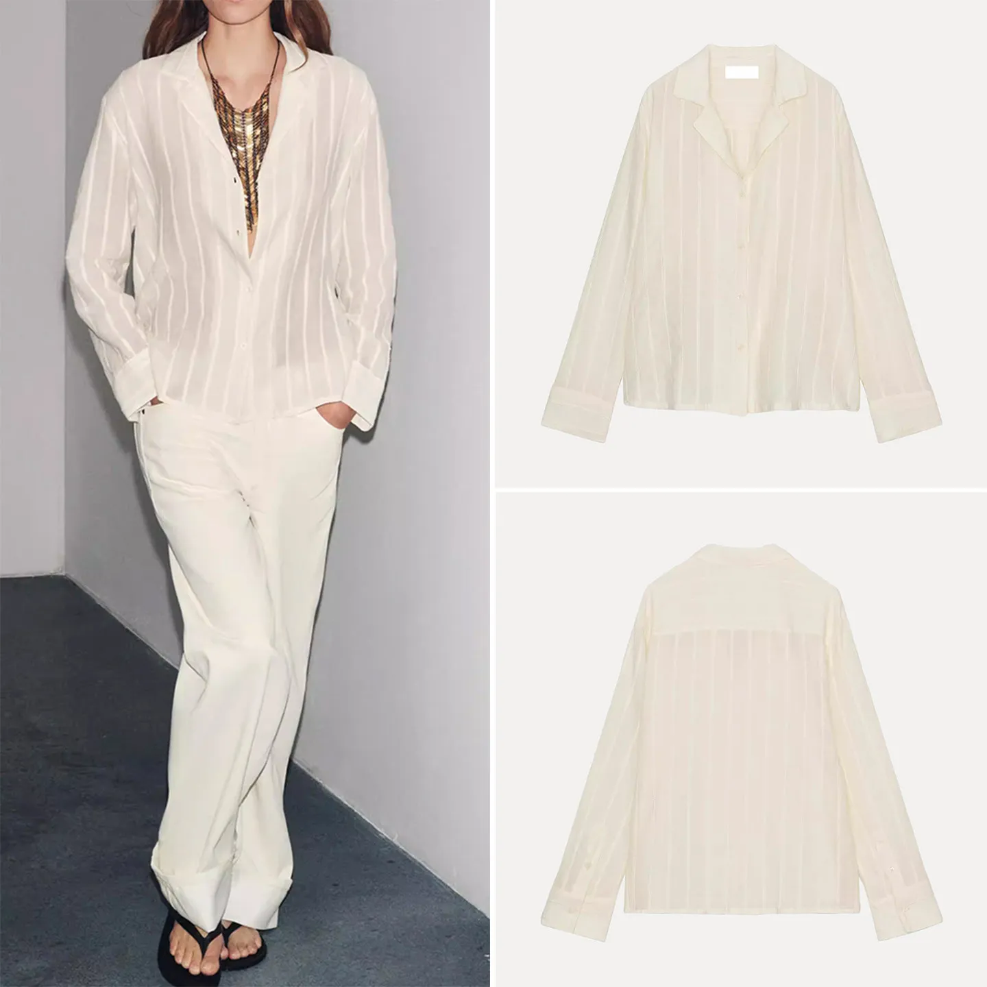 

Fashionable Striped Long Sleeve Turn-down Collar Women's Shirt 2026 Spring New Arrival Versatile Personalized European Style