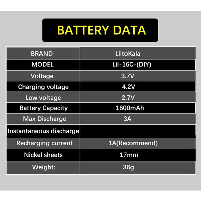 LiitoKala Lii-16C 18500 1600mAh 3.7V Rechargeable Battery Recarregavel Lithium ion Battery For LED Flashlight+DIY Nickel