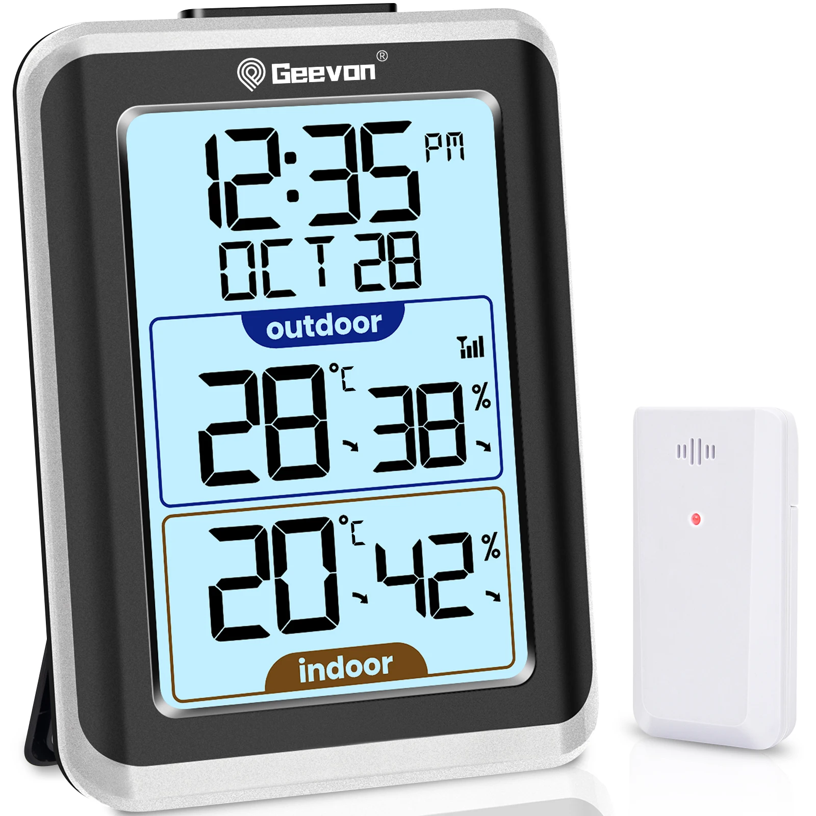 GEEVON Indoor Outdoor Thermometer Wireless Digital Hygrometer Temperature Gauge，200ft/60m Range Temperature Humidity Sensor