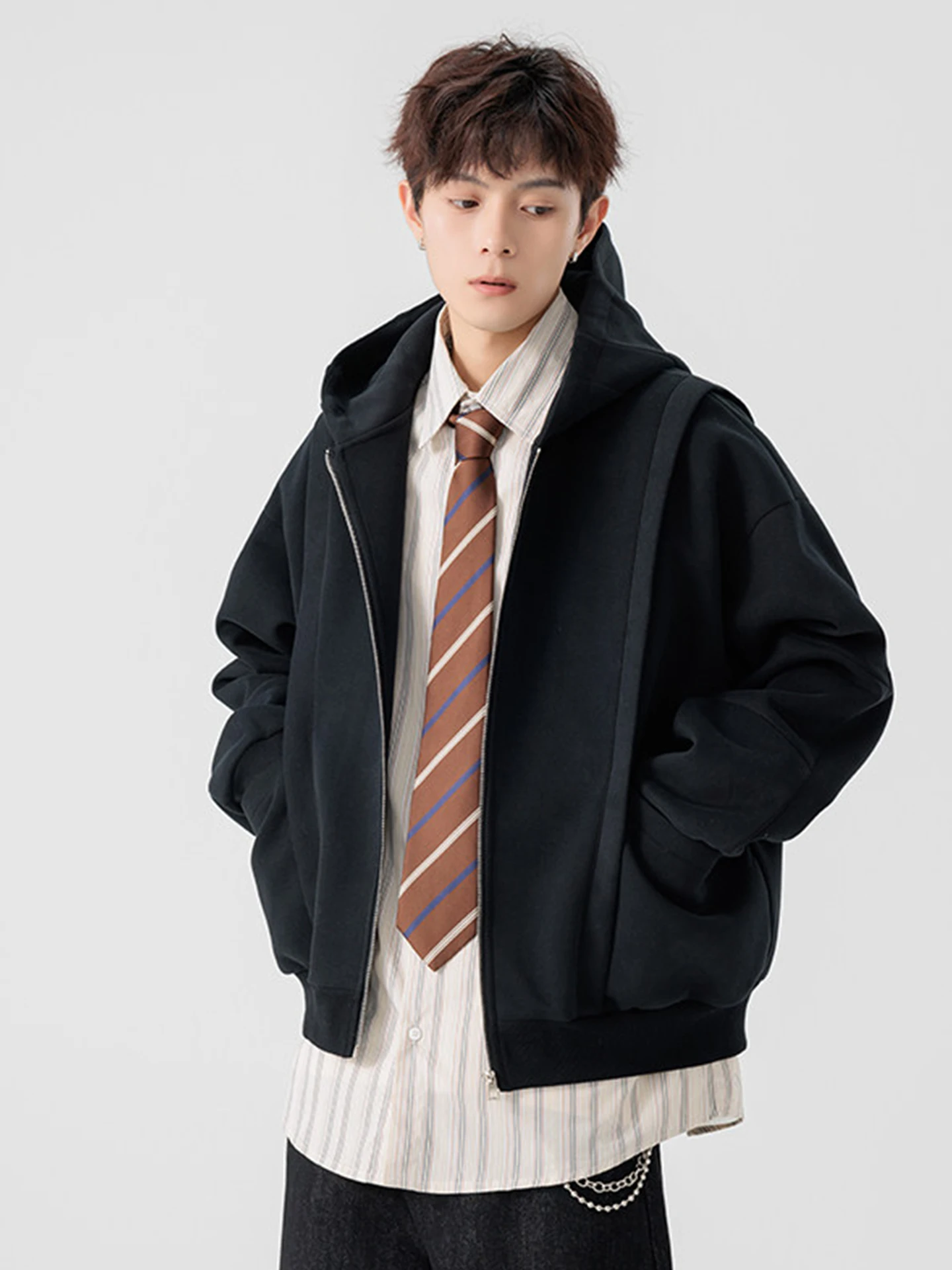 

Мужской утепленный кардиган-худи свободного кроя в американском стиле Cleanfit, деконструированный, молодежный, осенний, верхняя одежда