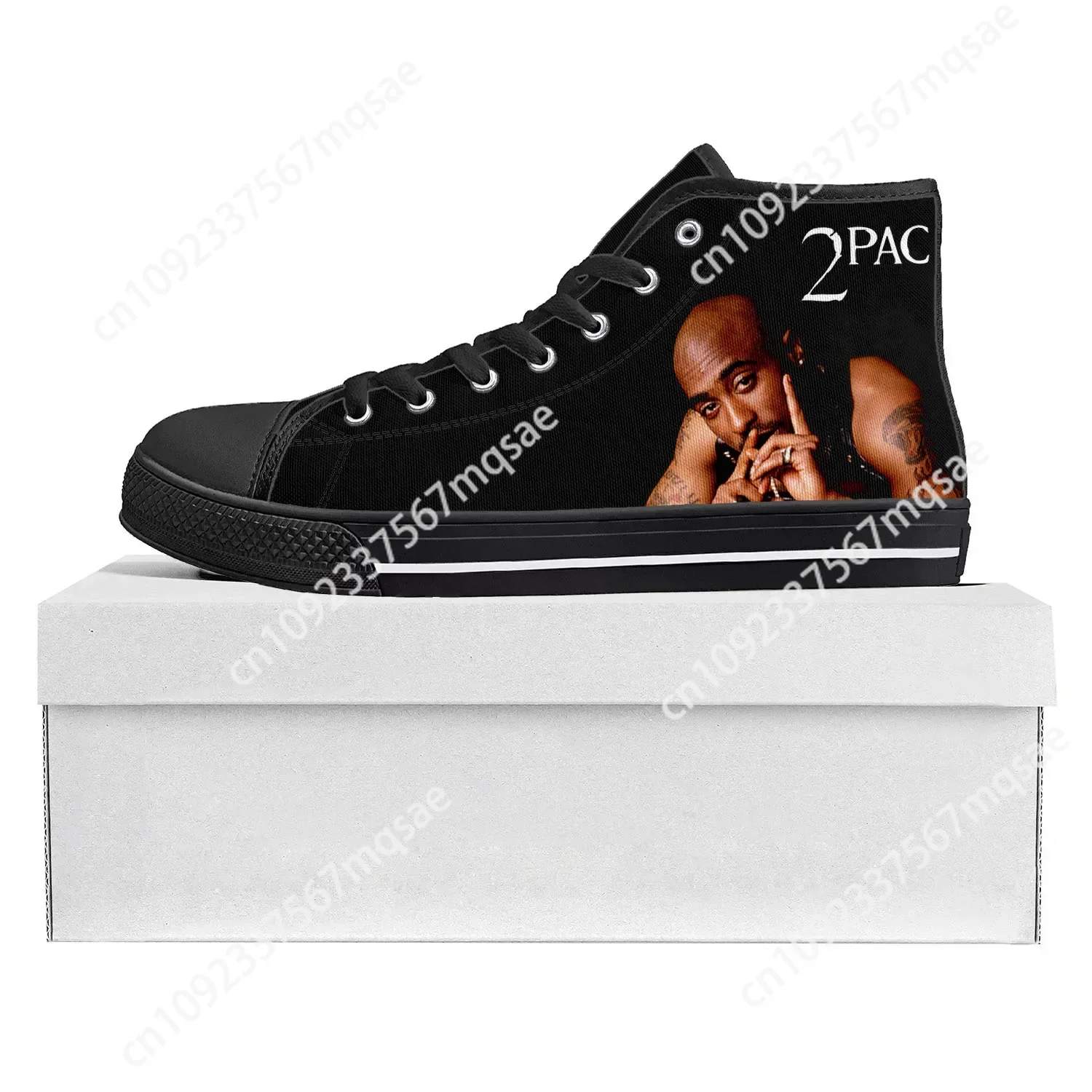 2Pac Hip Hop Rapper Tupac Pop High Top High Quality Sneakers Mens Womens Teenager Canvas Sneaker Couple Shoe Custom Shoe Black