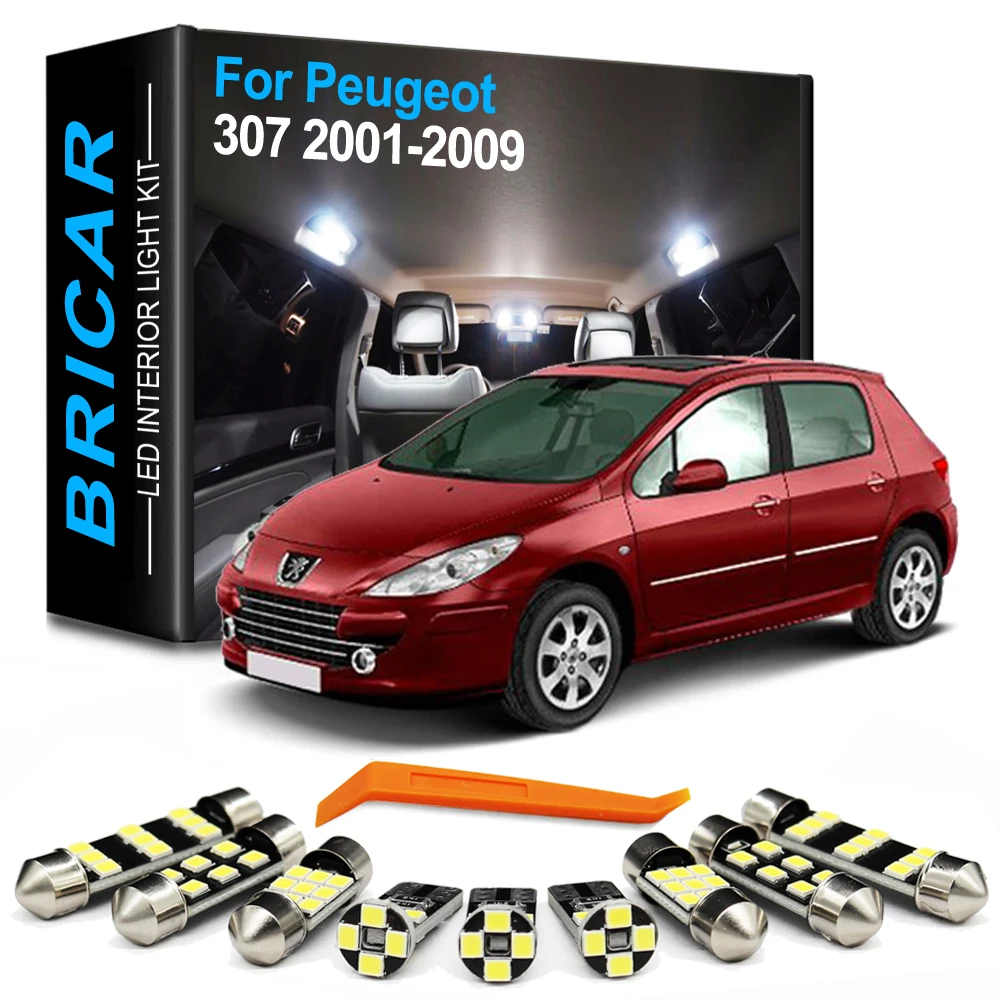 Bricar 16Pcs Canbus Car Lamp For Peugeot 307 Hatchback SW Sedan 2001-2004 2005 2006 2007 2008 2009 Interior LED Bulb Light Kit