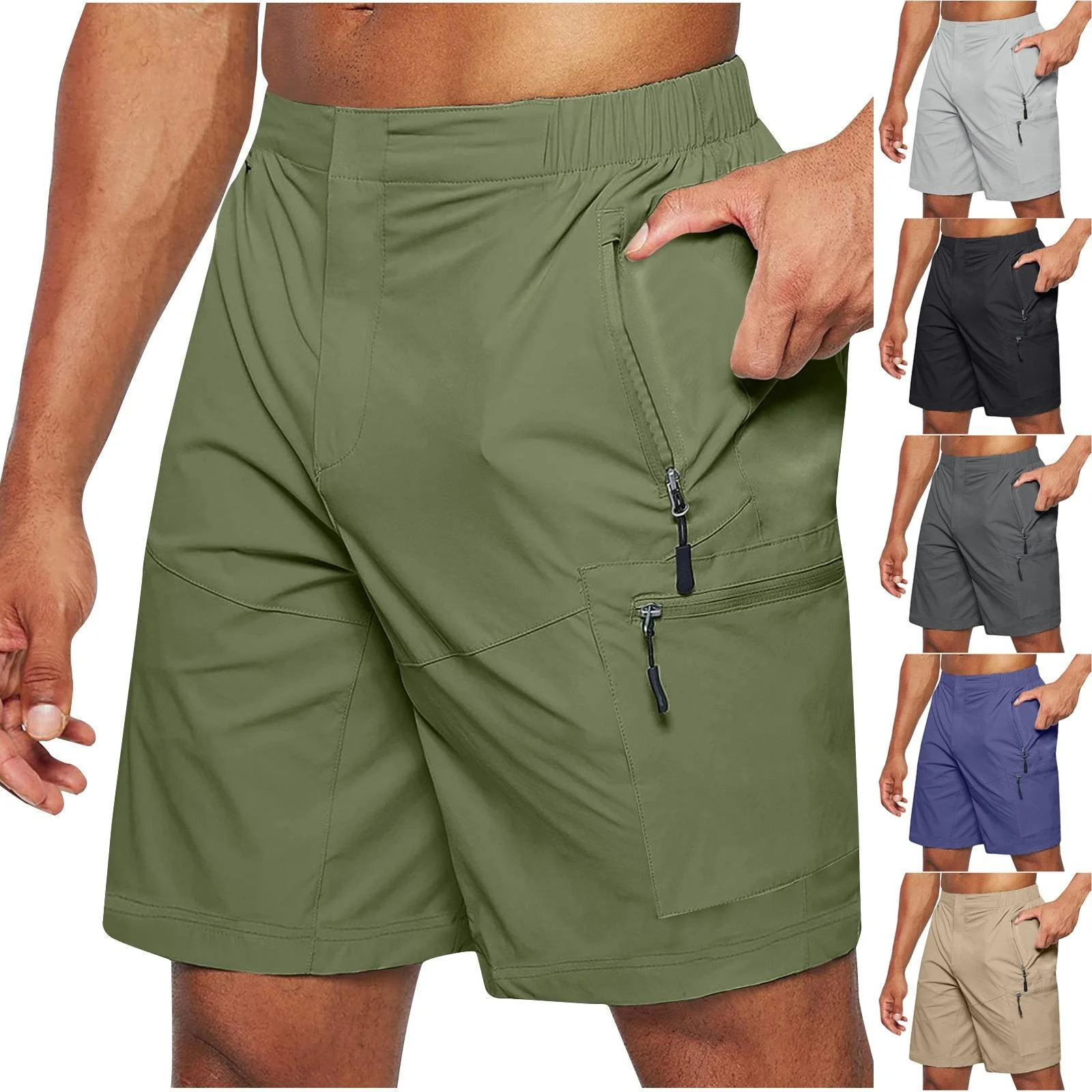 

Men's Workwear orts with Zipper Multiple kets Straight Leg Summer Sport Ciwalk PVC Fabric mid Elastici een