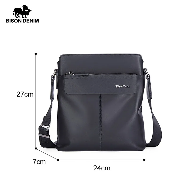 BISON DENIM Genuine Leather Men Shoulder Bag High Quality Cowhide Crossbody Bag for Men Business Messenger Bags 2023 New