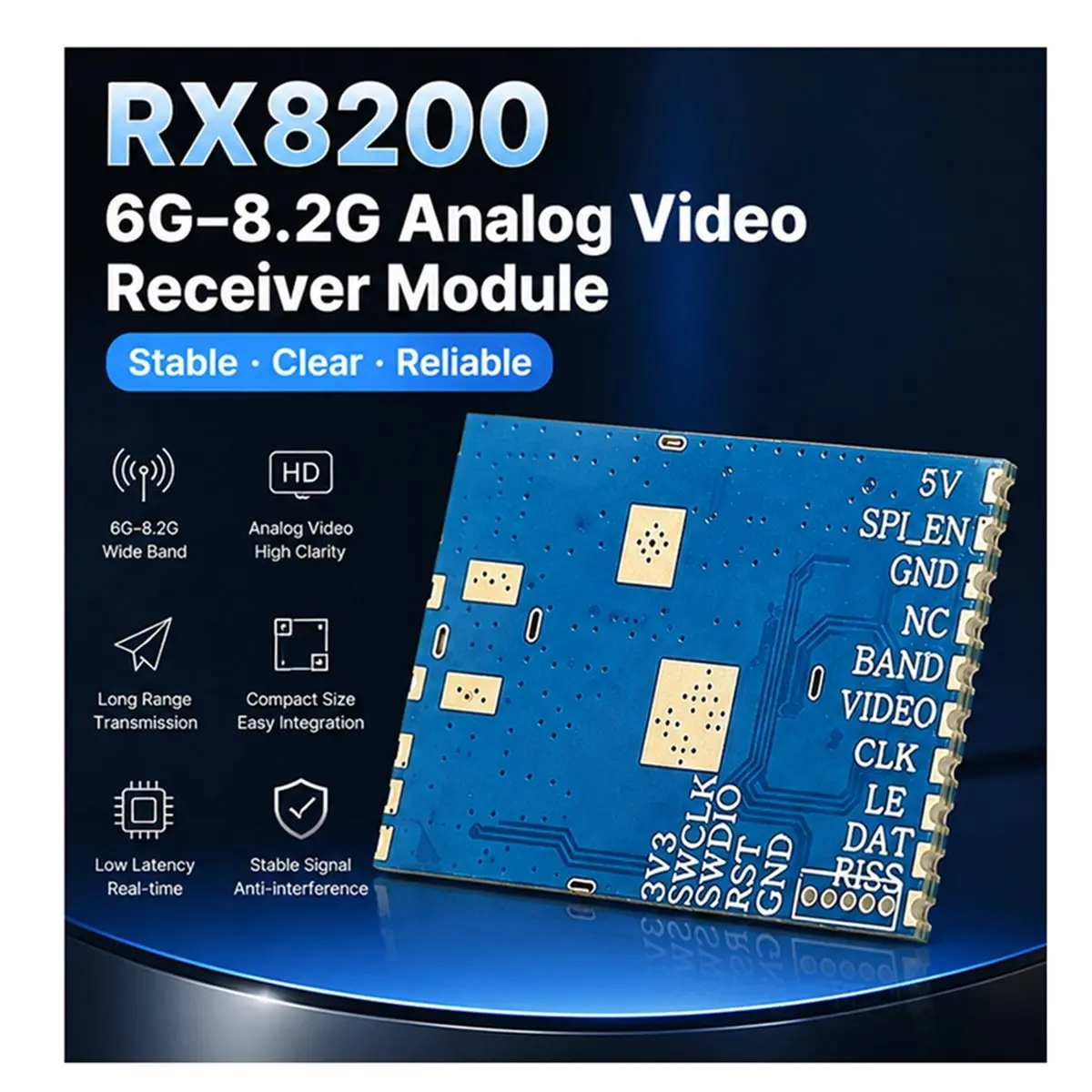 PHONE&GEAR RX8200 6G-8.2GHz Video Receiver Module FPV Drone Signal Transmission for FPV Racing Quadcopter