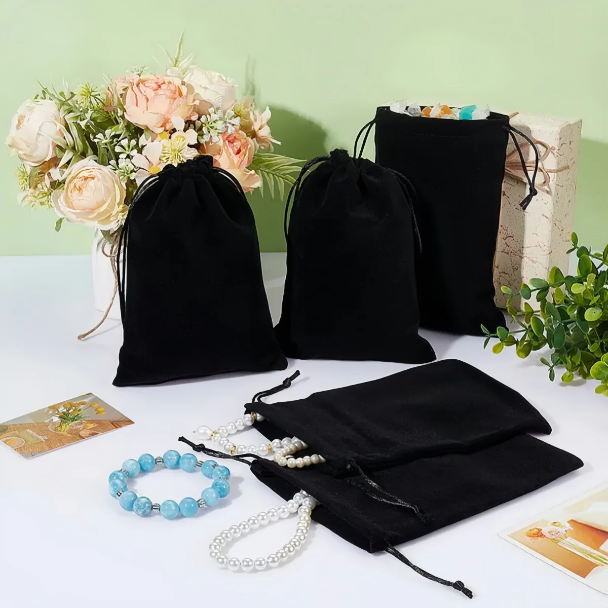 5-10 Stück/Lot Dicke Samtbeutel mit Kordelzug Bunte Ornamentbeutel Schmuckaufbewahrungsbeutel für Hochzeitsfeier Geschenkverpackung – Detail 4