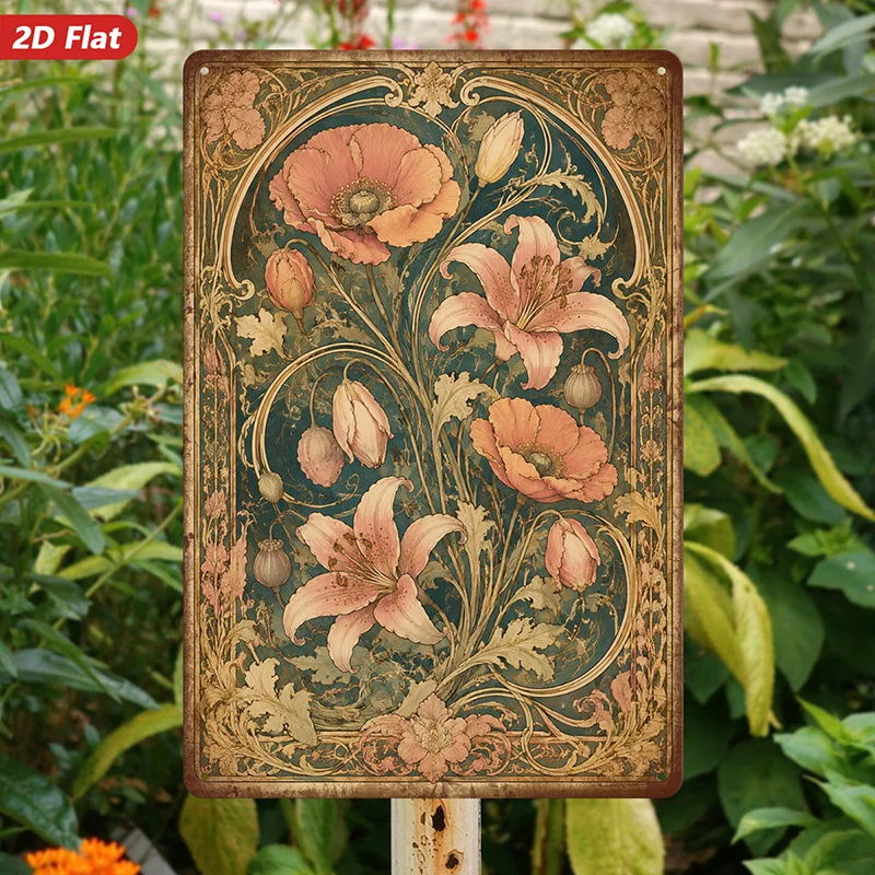 2D Flat Printing Wooden Sign Wall Art, 1pc Pack, Retro Floral Home Decor, Fresh Flowers And Dandelion Pattern, Art Nouveau Style